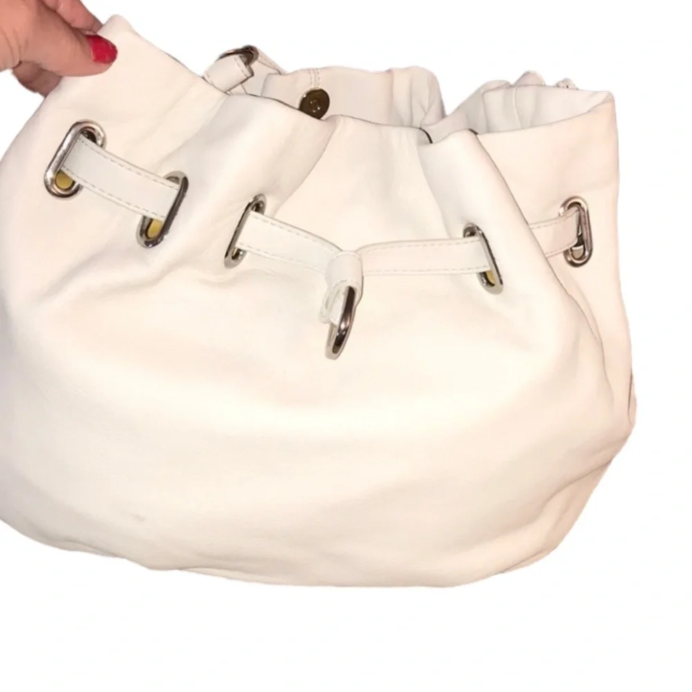 𝅺Cole Haan white ultra soft leather bucket handbag silver hardware
